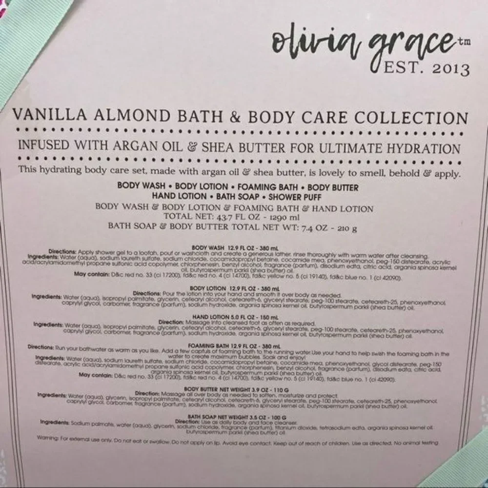 Bath and Body Gift Set Vanilla Almond Lotion Body Wash Soap New